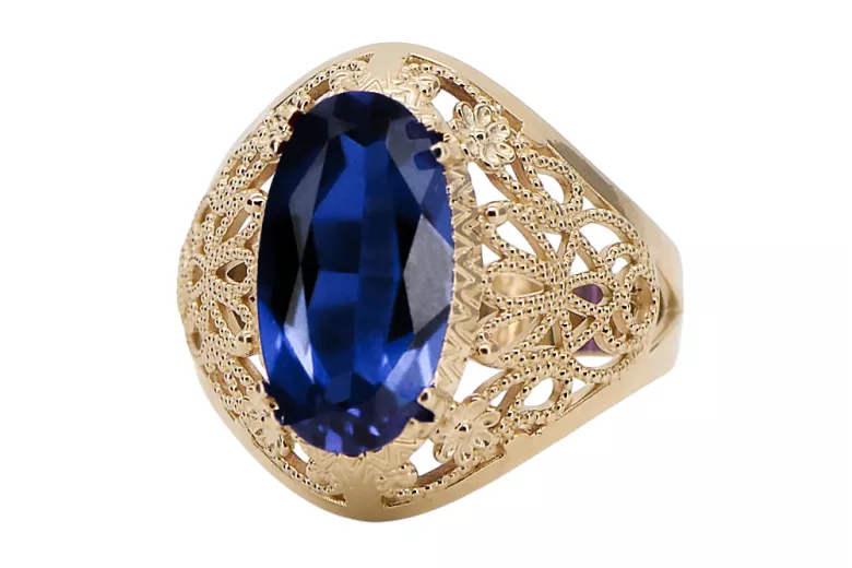 Пръстен Винтидж стил Сапфир 14K жълто злато vrc074y